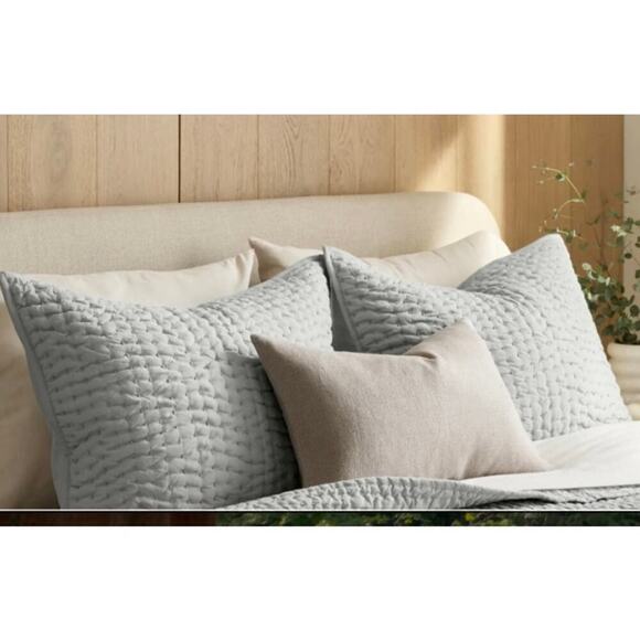 Quince European Linen Cotton Stitch Quilted King Sham Set Mist NWOT - Picture 2 of 3